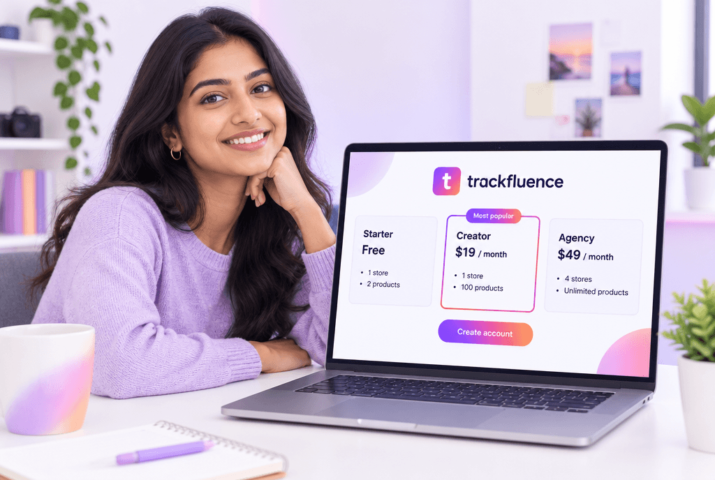 Creator choosing a Trackfluence plan on a laptop
