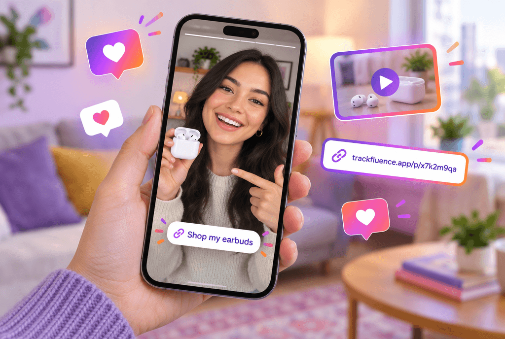 Phone showing Instagram story with a trackable link sticker